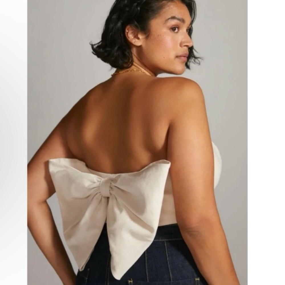 Hutch Top Women's Size 22W Bow Tie Linen Blend Cream Strapless Anthropologie NWT